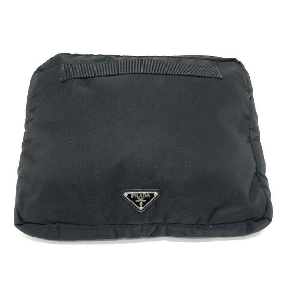 PRADA Triangular plate Clutch Bag Pouch Nylon Black/SilverHardware - Picture 1 of 13